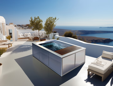 Petite Source finition Cristaux de sel - Un bain comme une mini piscine dans une maison en Grèce.
