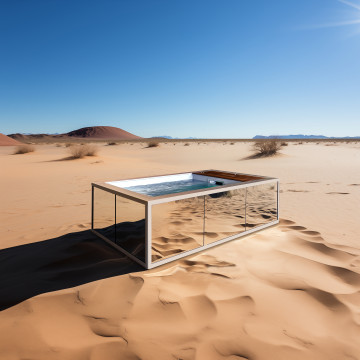 Petite Source finition Île secrète - Dans le désert, ce bain au design miroir contient un mètre cube d'eau et ressemble à une oasis cachée.