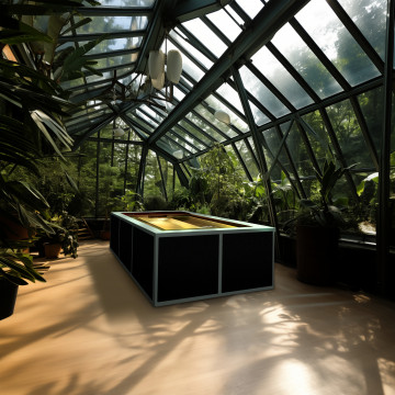 Petite Source finition Rocher Noir - Une mini piscine hors sol design installée à l'intérieur dans une serre.